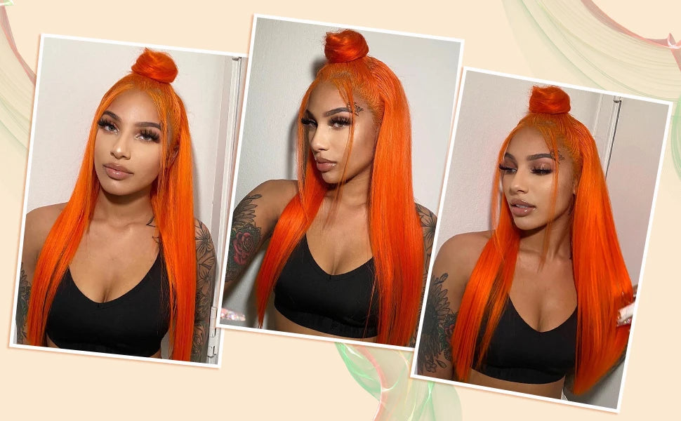 Ginger Orange 13x6 HD Lace Front Human Hair Wig – 30 inch, 200 Density, Straight, Pre-Plucked Natural Hairline