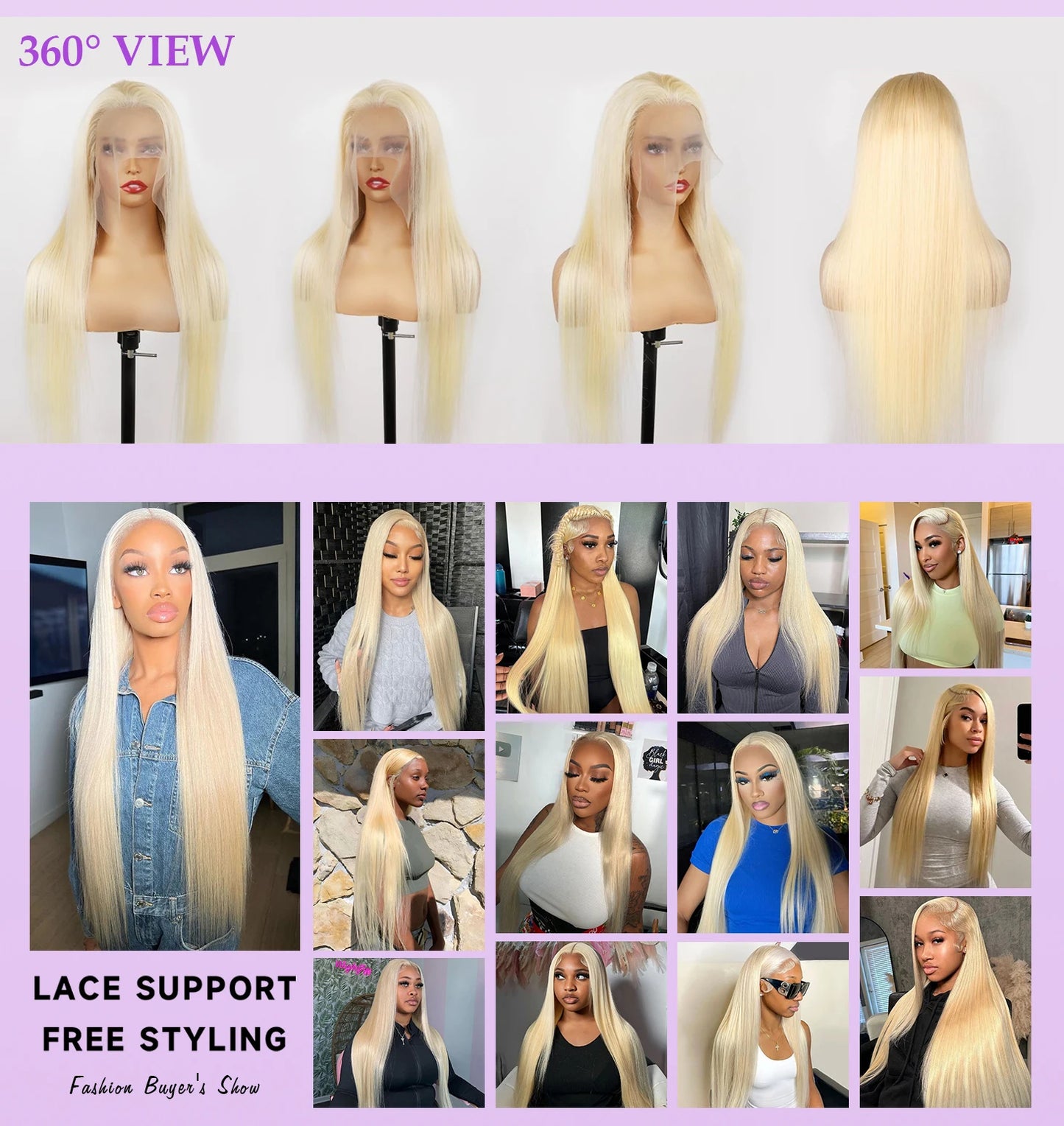 40" 613 Honey Blonde Straight HD Lace Front Human Hair Wig 13x6, 200% Density