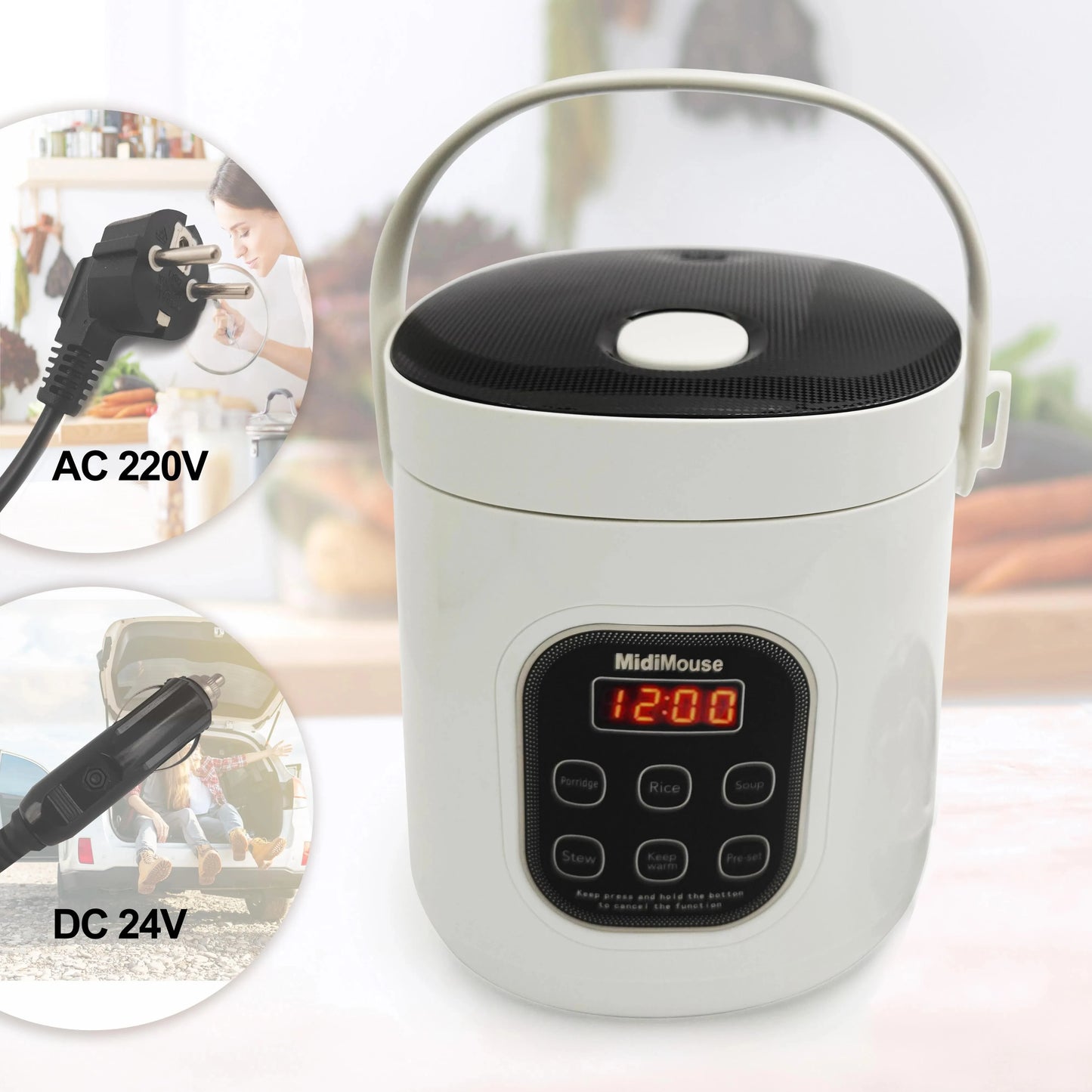 Portable Electric Rice Cooker – Dual Voltage 12V/24V/220V for Car, Truck & Home Use