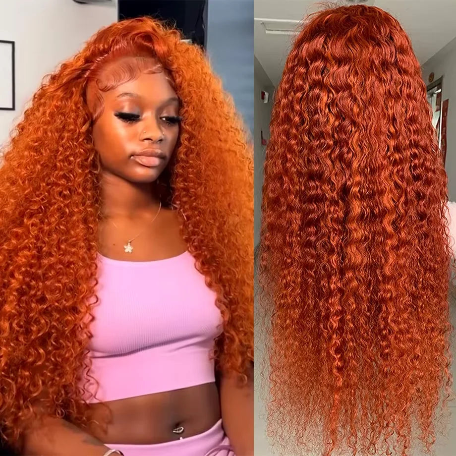 Orange Ginger Water Wave HD Lace Front Human Hair Wig | Transparent Lace 13x6 / 13x4 Pre-Plucked (30 Inch)