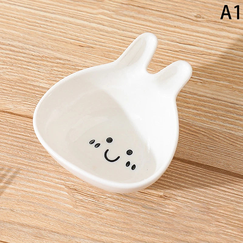 Cute Ceramic Mixing Dish with Handle – Bunny & Cat Dipping Bowl for Snacks & Sushi