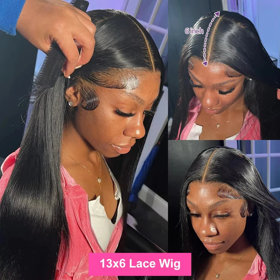 Lafino 40 Inch Bone Straight 13x6 HD Transparent Lace Front Wig (200% Density, Brazilian Remy)