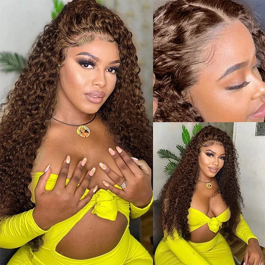 Chocolate Brown Deep Wave HD Lace Front Wig | 100% Remy Brazilian Human Hair | Pre-Plucked 13x6 / 13x4
