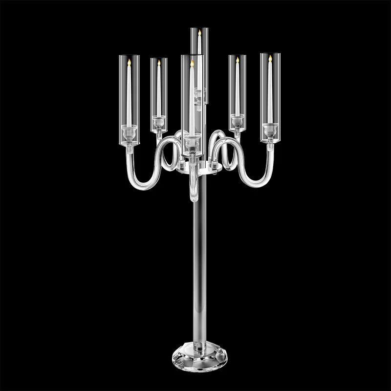 Acrylic LED Candle Holder Centerpiece – 6-Arm 37.4” Wedding Table Decor