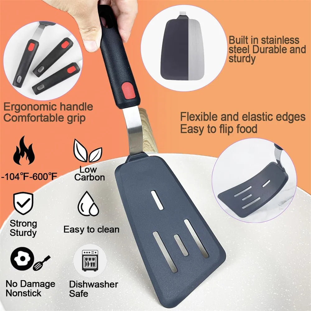 High-Temperature Silicone Spatula – Non-Stick Frying Turner with Spring Steel Core