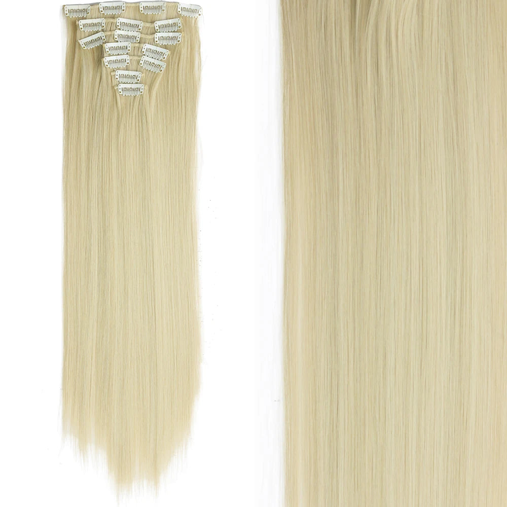 7Pcs Clip-in Hair Extensions | 24 Inch Straight | 60 Colors | Heat Resistant Fiber
