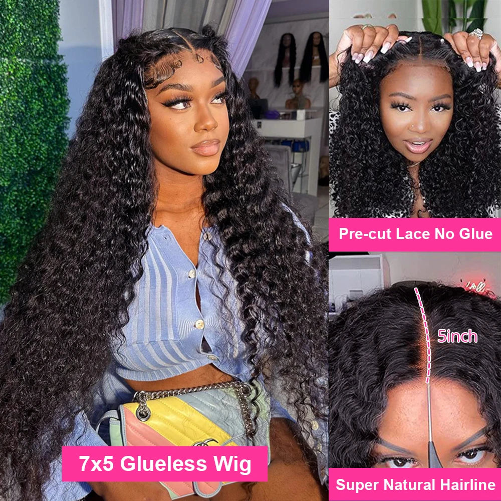 300% Density 40–46 Inch Deep Wave Lace Front Human Hair Wig | 13x6 HD Glueless Curly Wig