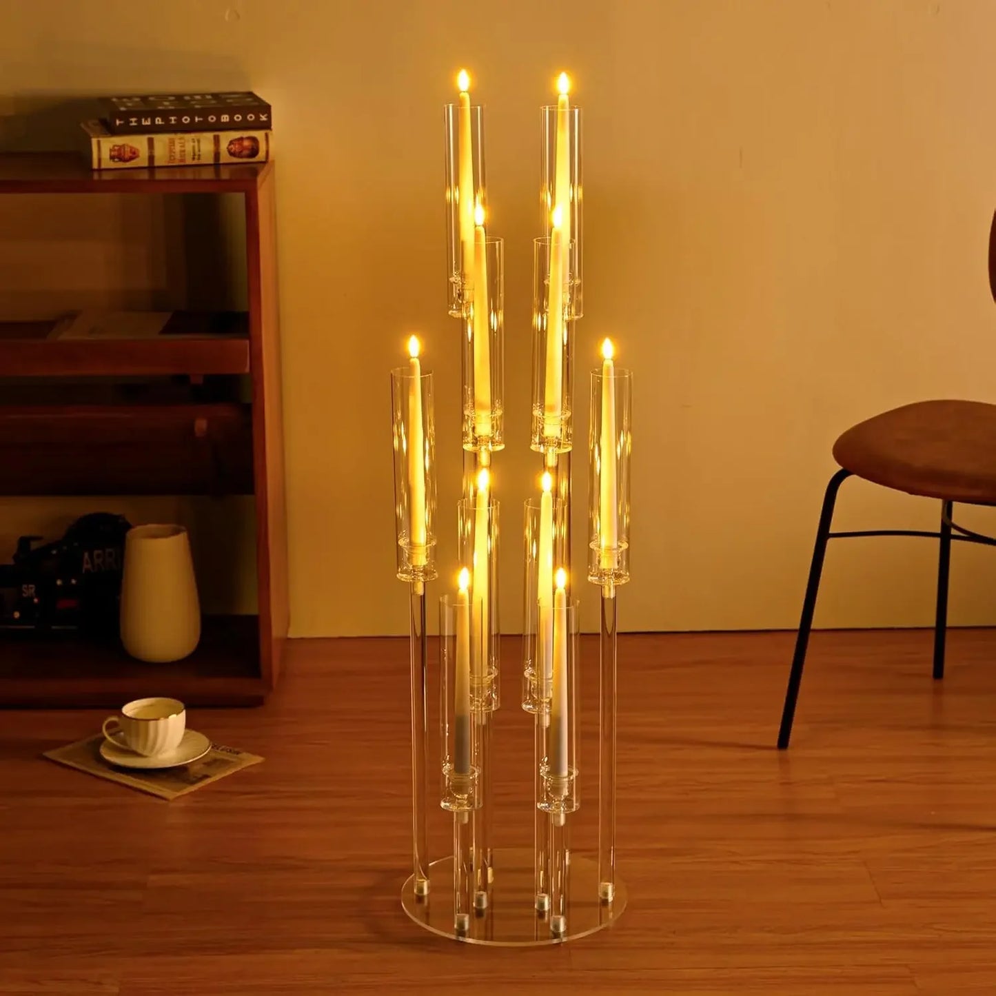 10Pcs Clear Acrylic 10-Arm Candelabra Centerpieces – Elegant Wedding & Event Candle Holders