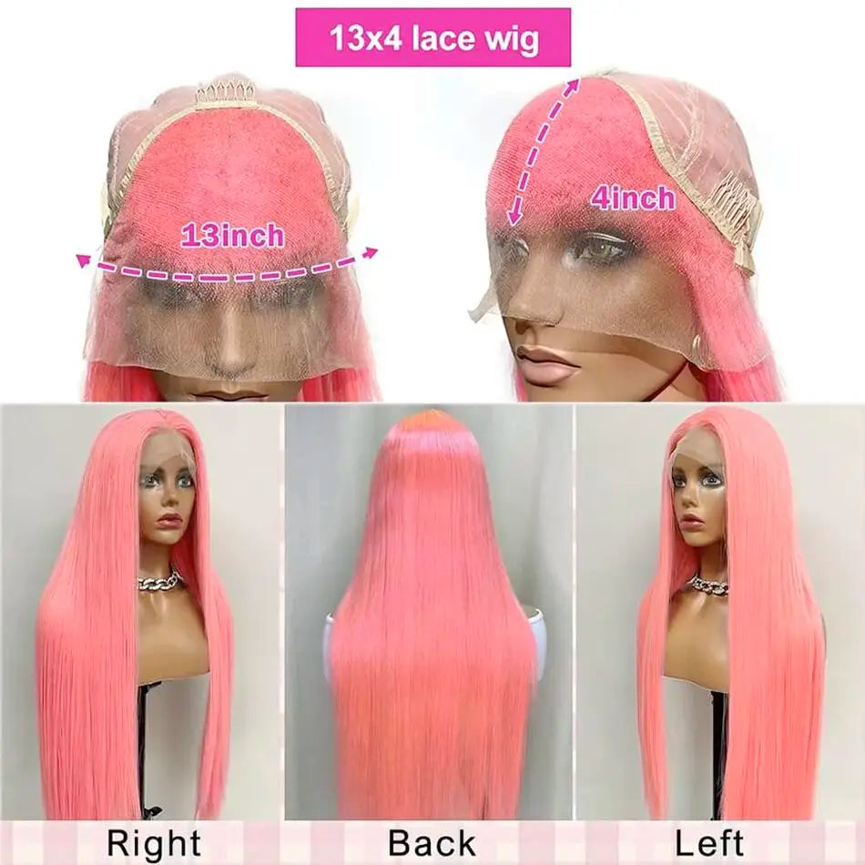 Pink Straight HD Lace Front Human Hair Wig 250% Density – 30 Inch