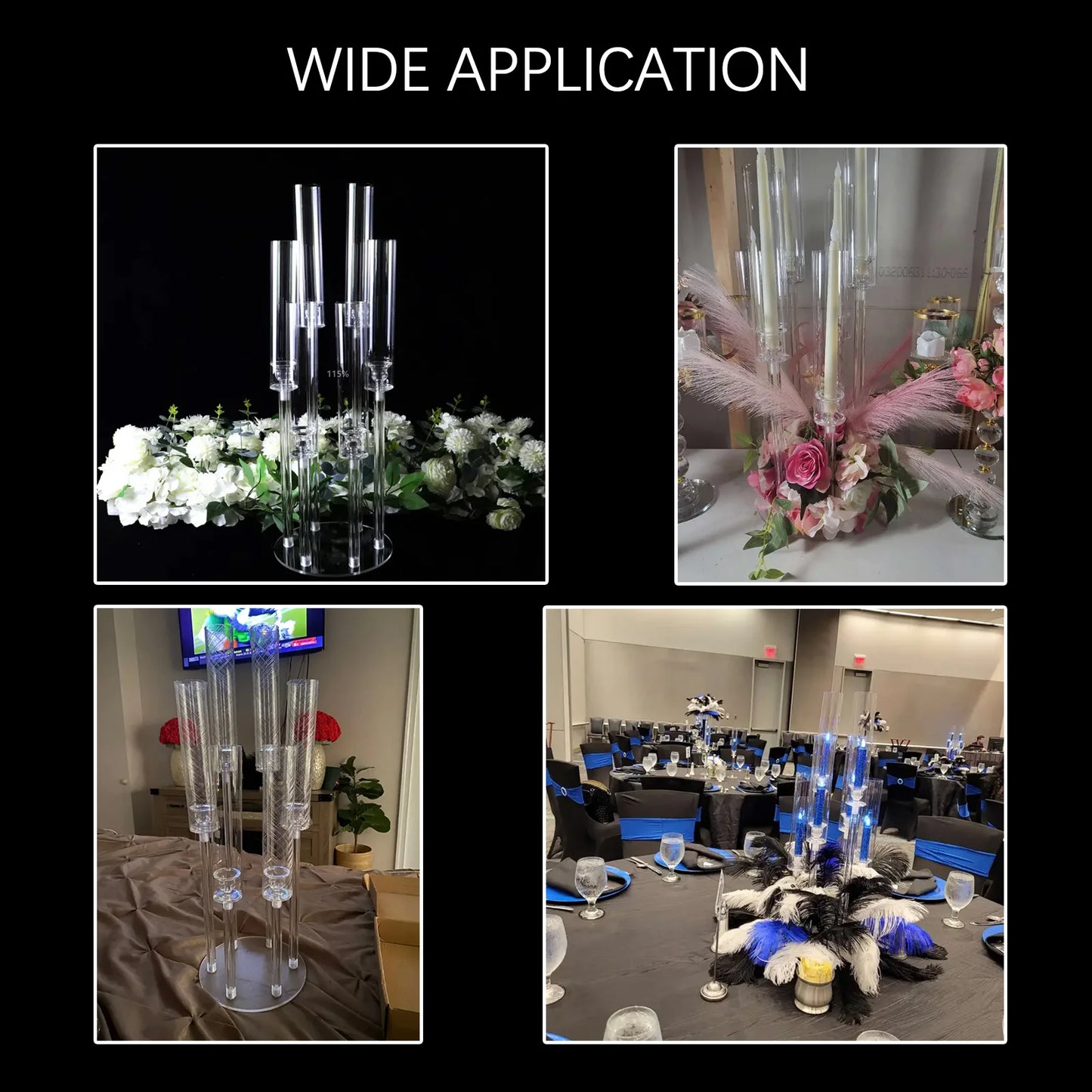10Pcs Clear Acrylic 6-Arm Candelabra Candle Holders – Elegant Taper Candle Stand for Wedding & Party Decoration