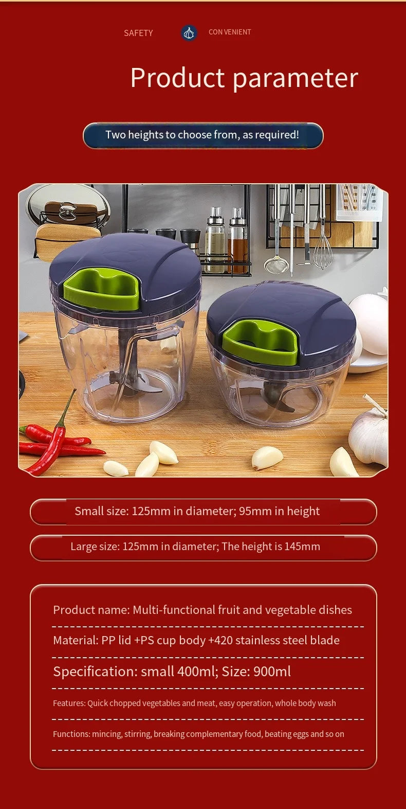 Manual Garlic Chopper – Stainless Steel Mini Food Blender & Crusher | WowPopMall