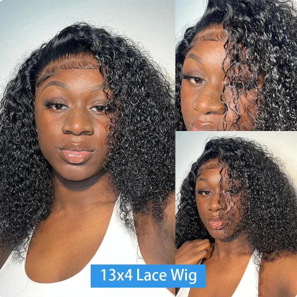 220% Density Deep Water Wave Curly Bob Wig (14–16") – 13x4 HD Transparent Lace Front / 4x4 Option | Remy Human Hair