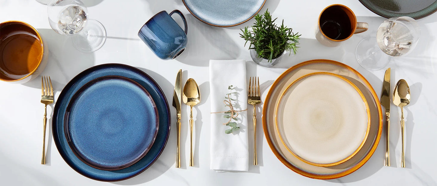 LeRatio 24-Piece Ceramic Dinnerware Set for 6 | High-Edge Stoneware Plates & Bowls, Oven & Dishwasher Safe