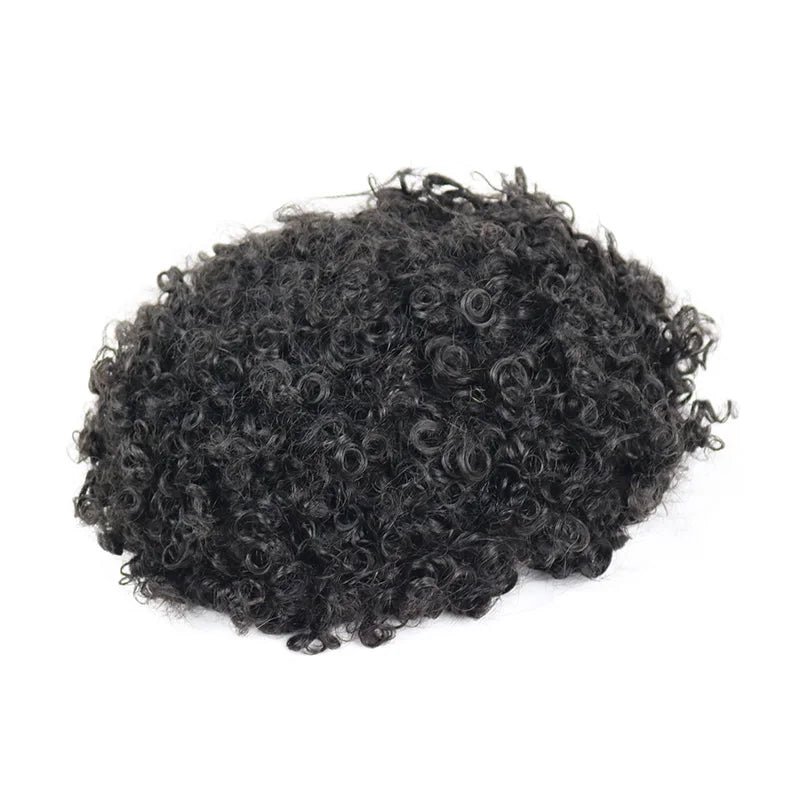 12mm Afro Kinky Curly Men's Toupee | Full Lace Human Hair System | 8x10 | Bleached Knots
