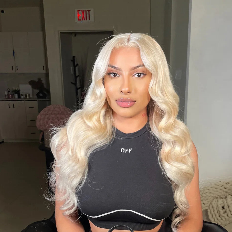613 Gold Blonde 13x6 HD Transparent Lace Front Wig – 220 Density Body Wave, 30 Inch (Brazilian Remy Human Hair)