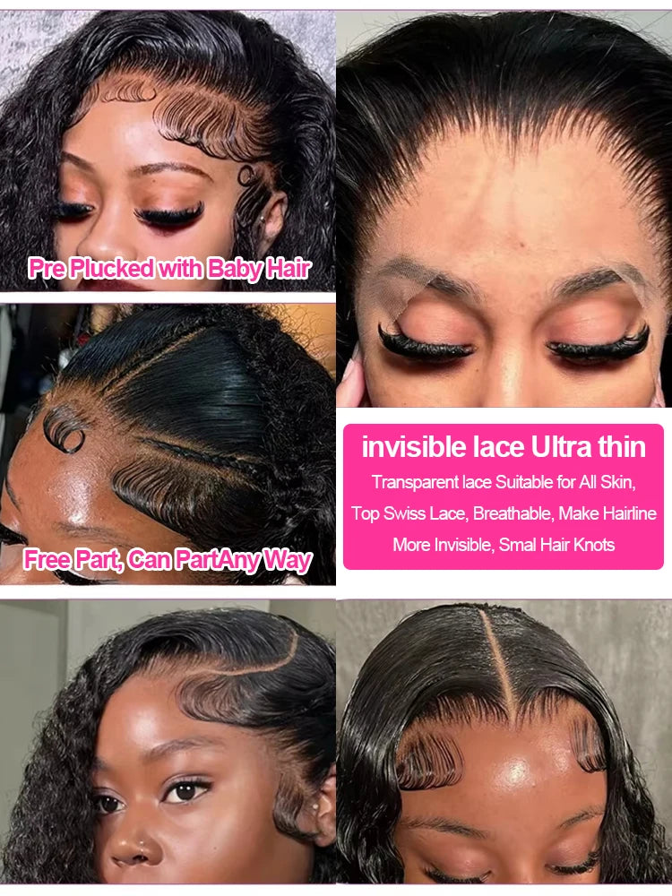 300% Density 40–46 Inch Deep Wave Lace Front Human Hair Wig | 13x6 HD Glueless Curly Wig