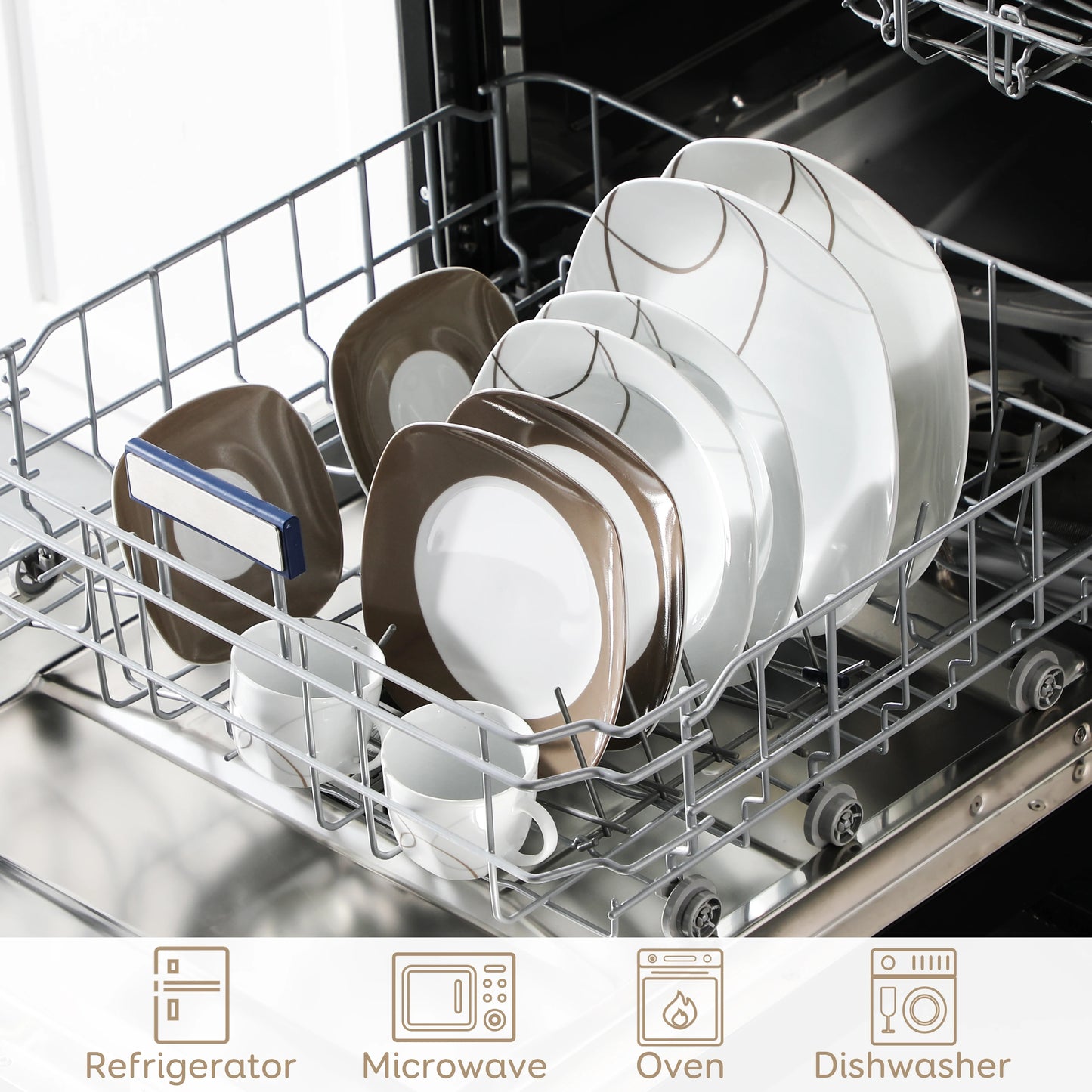 VEWEET 30-Piece Porcelain Dinnerware Set | 6-Person Tableware with Plates, Cups & Saucers – Modern Ceramic Design