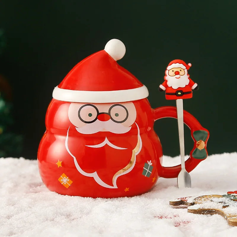 Christmas Ceramic Mug – Nordic Style Santa & Snowman Cup Gift for Holiday Season
