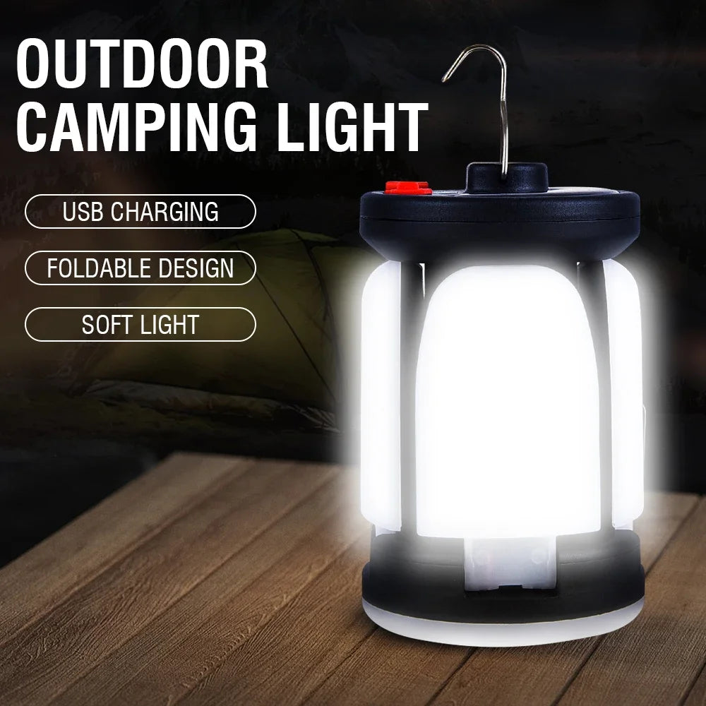 Rechargeable LED Camping Lantern with Solar & USB Power | Portable Folding Tent Light for Hiking, Fishing & Outdoor Use