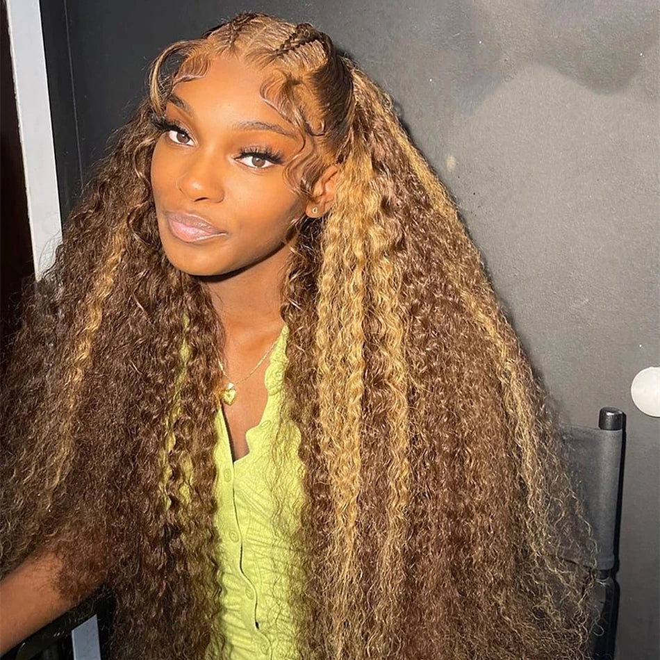 Finros Honey Blonde Highlight Deep Wave Lace Front Wig (30–36") | 13x4 / 13x6 HD Transparent Lace | Brazilian Remy Human Hair