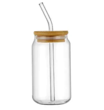 Borosilicate Glass Drinking Cup with Bamboo Lid – Durable Jar-Shaped Coffee & Tea Mug
