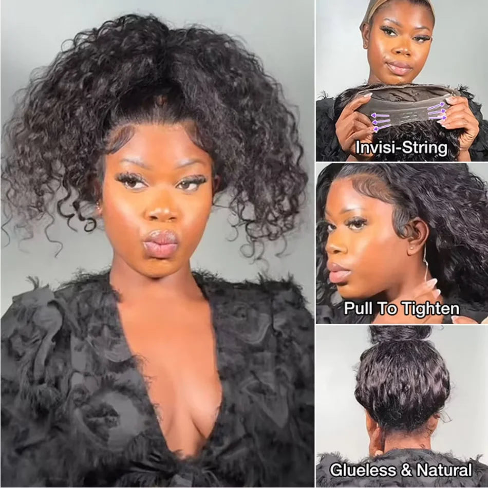 Frolo 360 Full Lace Invisible Drawstring Deep Wave Curly Human Hair Wig (13x4 HD Lace, 220 Density, Brazilian Remy)