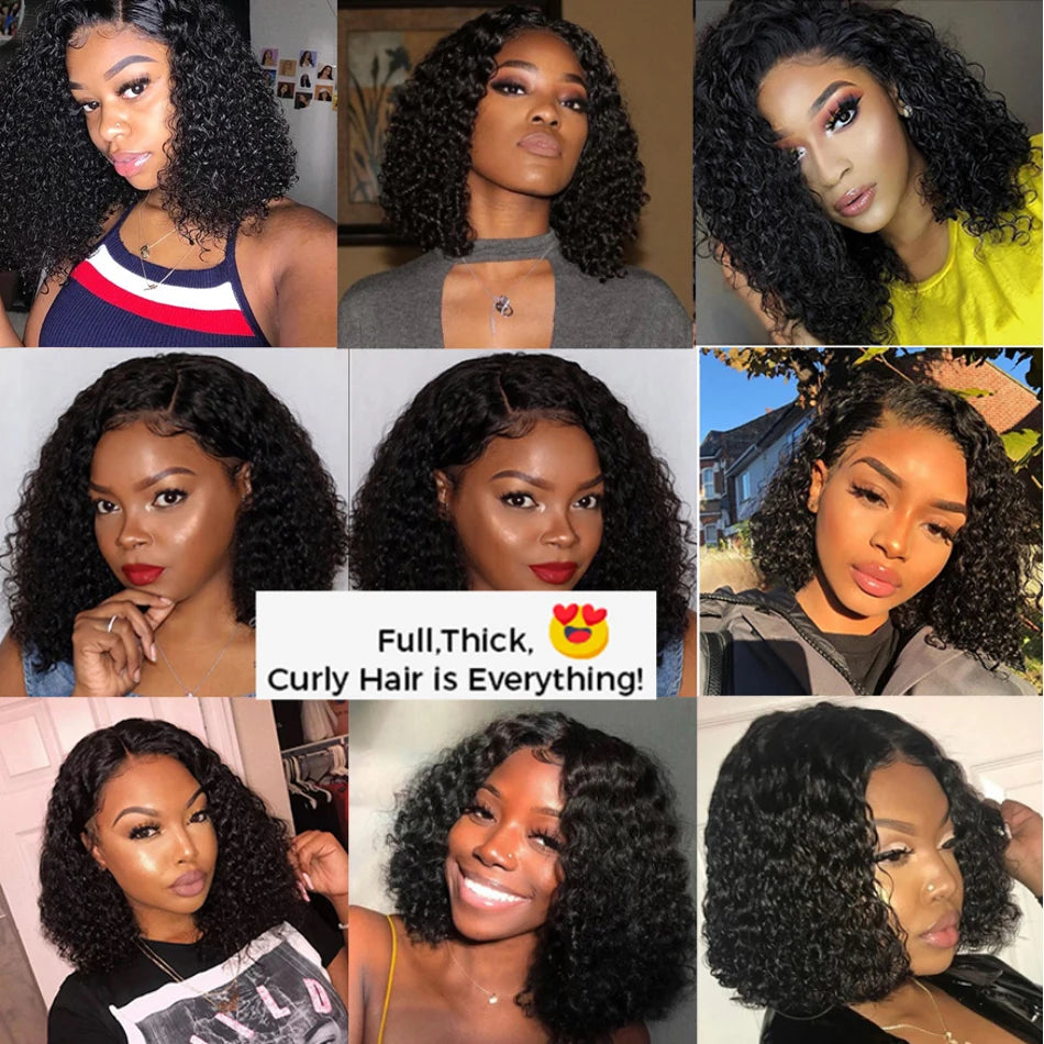 100% Brazilian Curly Lace Front Wig – Glueless Short Bob Deep Water Wave 13×4 HD Lace Frontal Human Hair Wig