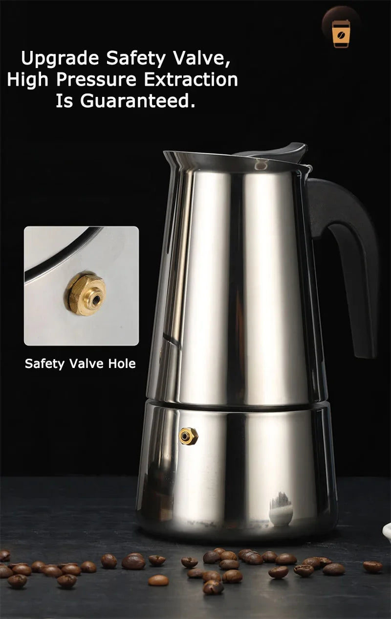 Stainless Steel Moka Pot Espresso Maker (2/4/6/9 Cups) — Classic Italian Coffee Brewing for Home & Travel