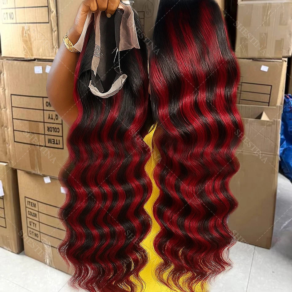 30" 1B/99J Burgundy Highlight Body Wave 5x5 Glueless Lace Front Wig – Brazilian Remy Human Hair