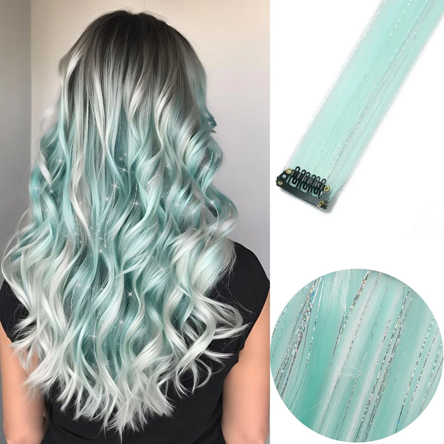 Colored Party Highlight Clip-In Hair Extensions | Synthetic Straight | 6pcs 70g | 22 Inch | Multi-Color