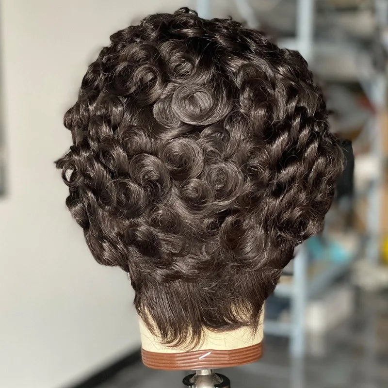GloTress 13x4 Lace Frontal Pixie Cut Human Hair Wig (Wavy) – 180% Density, 4 Inch, Pre-Plucked Baby Hair