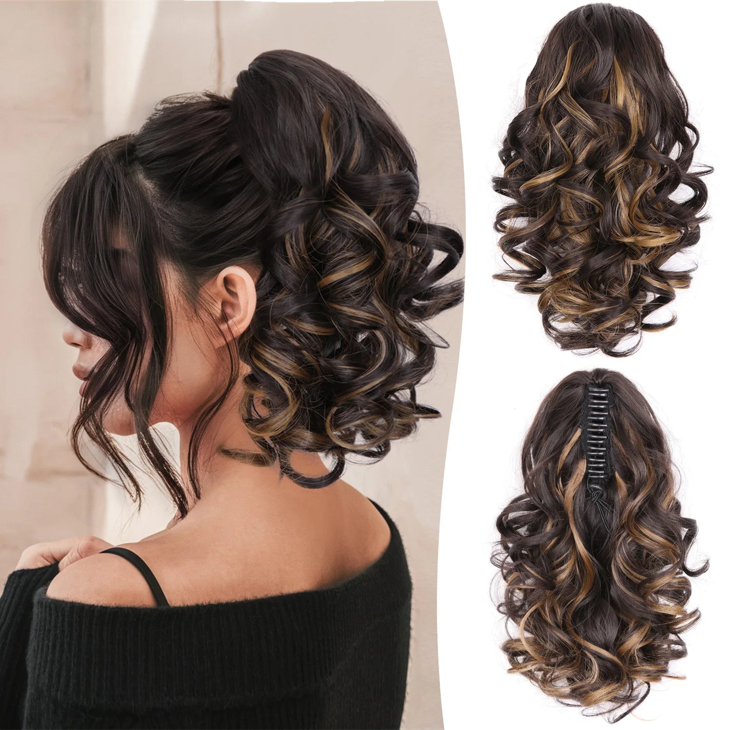 Curly Claw Ponytail Hair Extension | Synthetic Clip-On Hairpiece | 12 Inch | 100g | Multiple Colors