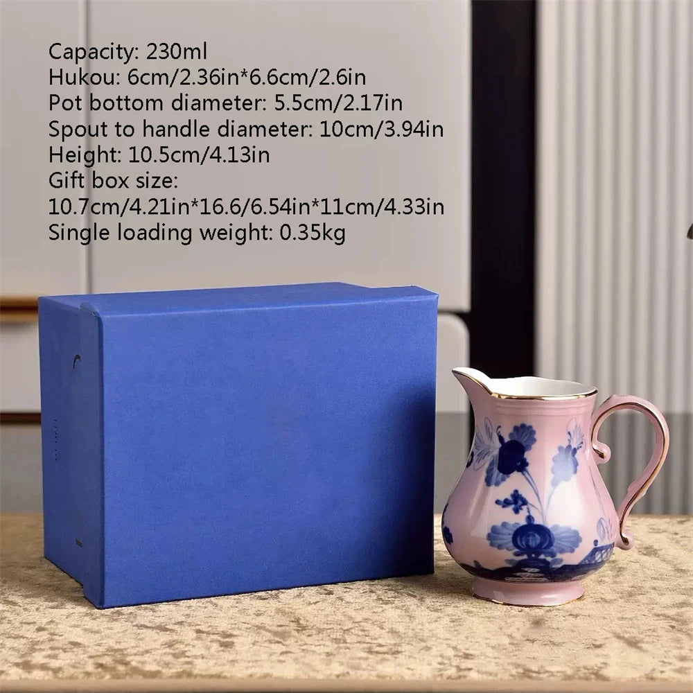Ceramic Afternoon Tea Set – Printed Porcelain Cup, Saucer, Tray, Milk Pot & High Foot Plate