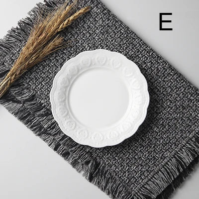 White Embossed Porcelain Plate – 6-Inch Round Ceramic Serving Dish for Weddings, Parties & Elegant Buffet Displays