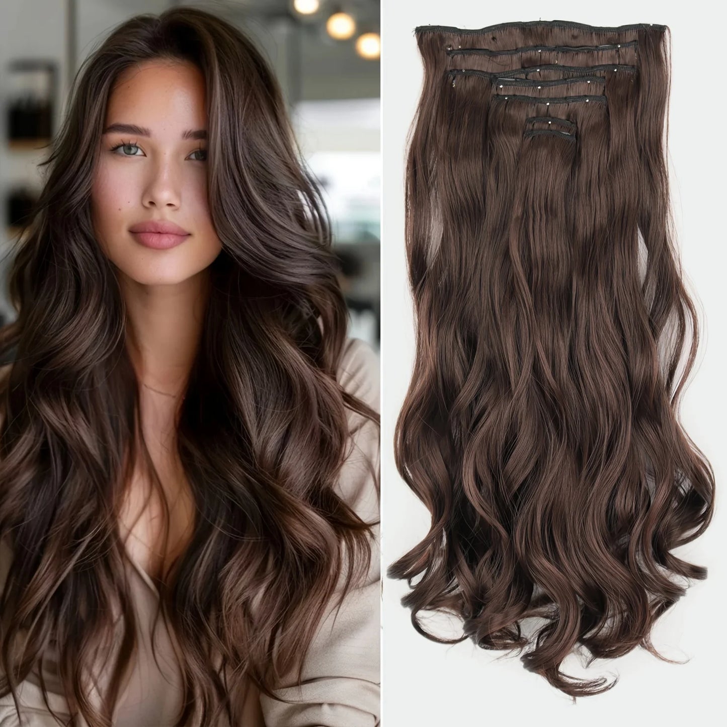 7Pcs Clip-in Hair Extensions | 24 Inch Straight | 60 Colors | Heat Resistant Fiber