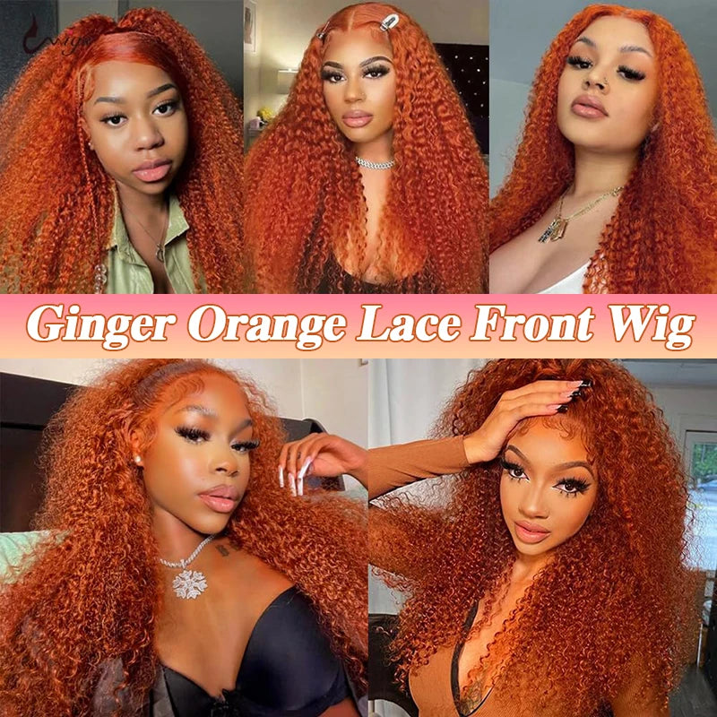 Orange Ginger 13x6 Lace Front Deep Wave Human Hair Wig (Pre-Plucked, 38")