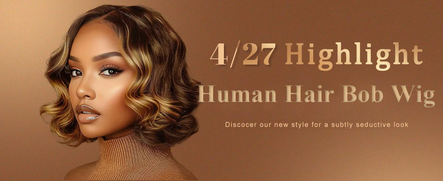 P4/27 Ombre Highlight Body Wave Bob Wig (13x4 Transparent Lace, Pre-Plucked) – 100% Human Hair