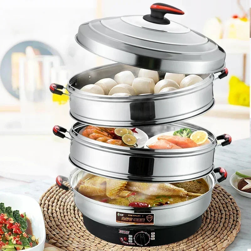 Commercial Stainless Steel Electric Steamer – Large Capacity 3-Tier Cooker
