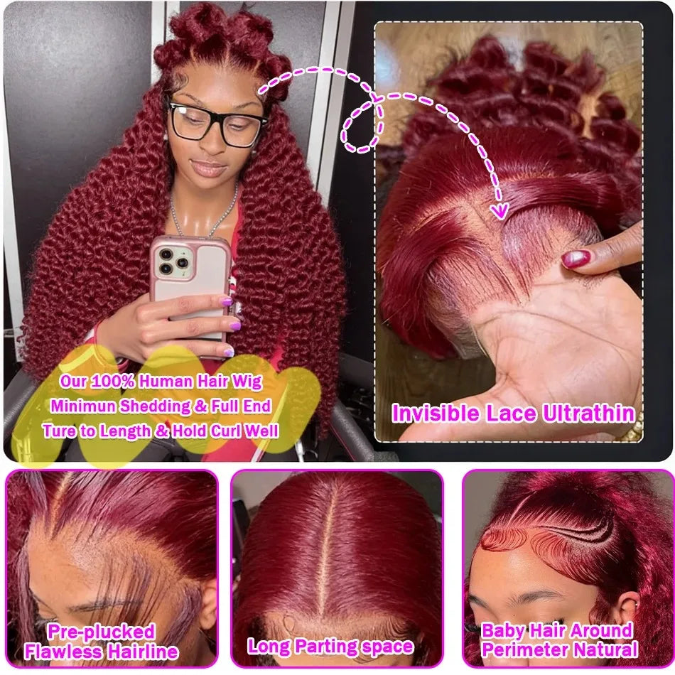 Burgundy 99J Deep Wave Lace Front Wig | 13x4 & 13x6 HD Lace | 180%-250% Density