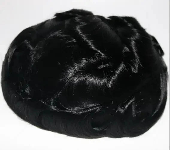 Men's Human Hair Toupee Wig – 30mm Wave, Natural Straight, 0.1mm PU Base