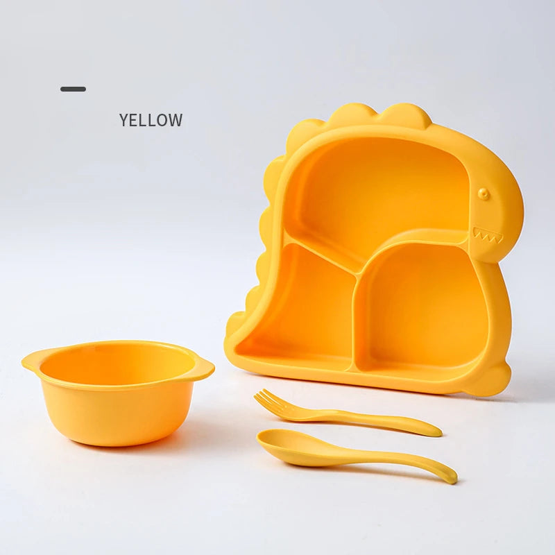 Dinosaur Baby Tableware Set – Large 3-Compartment Plate with Spoon & Fork for Balanced Meals