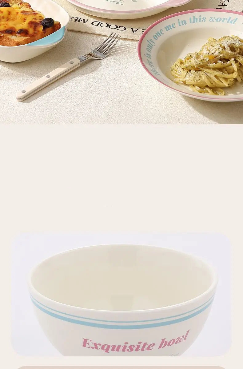 Ceramic Tableware Bowl & Plate Set for Home Use – Rice, Dessert, and Divided Plates Collection