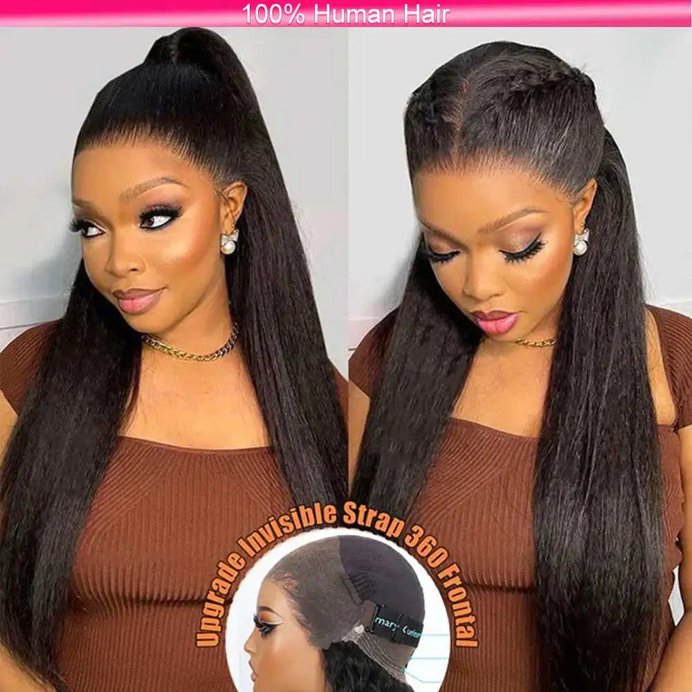 Invisible Strap 360 HD Full Lace Glueless Kinky Straight Human Hair Wig