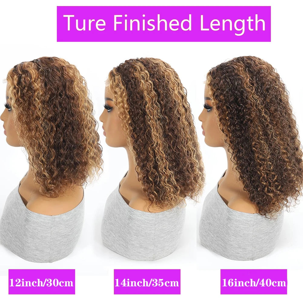4/27 Ombre Curly Bob Human Hair Wig · 13x4 Transparent Lace Front · Short 4–16 Inch