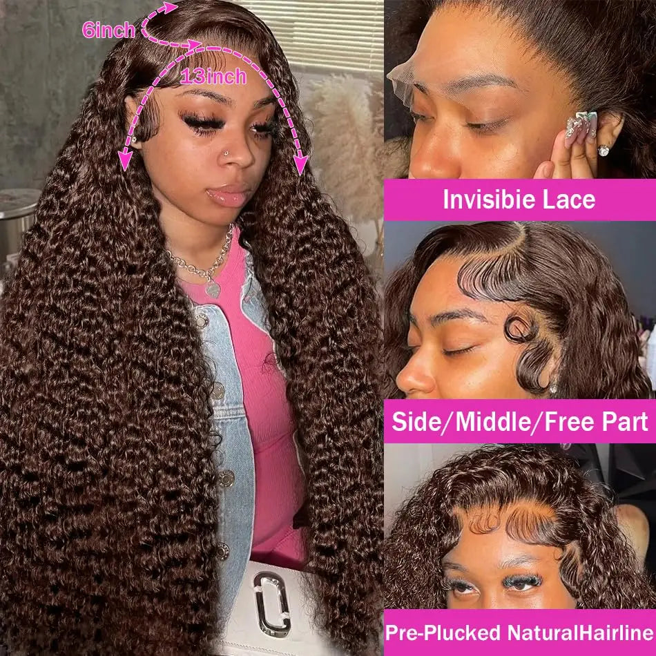 Chocolate Brown Curly HD Lace Front Wig (13x4 / 13x6) – Brazilian Remy Human Hair