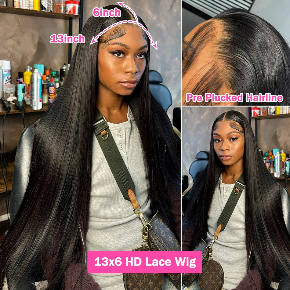 Bone Straight 13x6 HD Transparent Lace Front Wig (Wear & Go Glueless, 200% Density) – 30/34/40 Inch