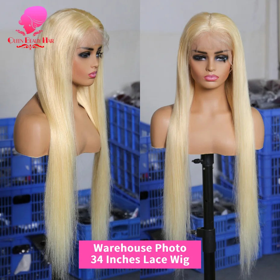 38 Inch 613 Blonde Straight 360 Lace Frontal Wig – 250% Density Human Hair