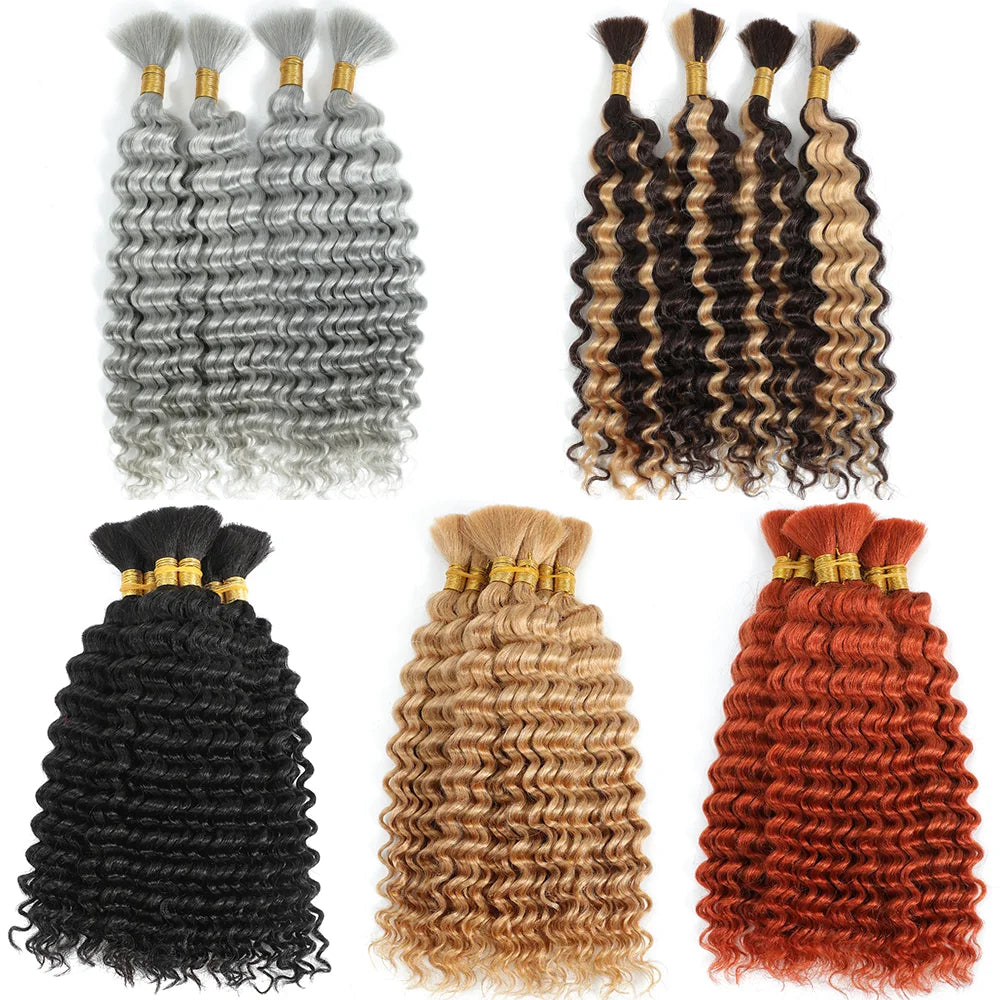 30# Chocolate Brown Deep Wave Bulk Human Hair (100g, 2 Bundles) – Brazilian Remy for Boho Braids (14–24")