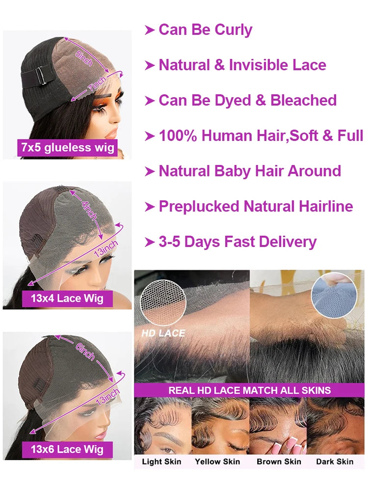 40 & 46 Inch Water Wave Deep Wave Lace Front Wig – 13x6 HD Lace, 7x5 Glueless, 300% Density