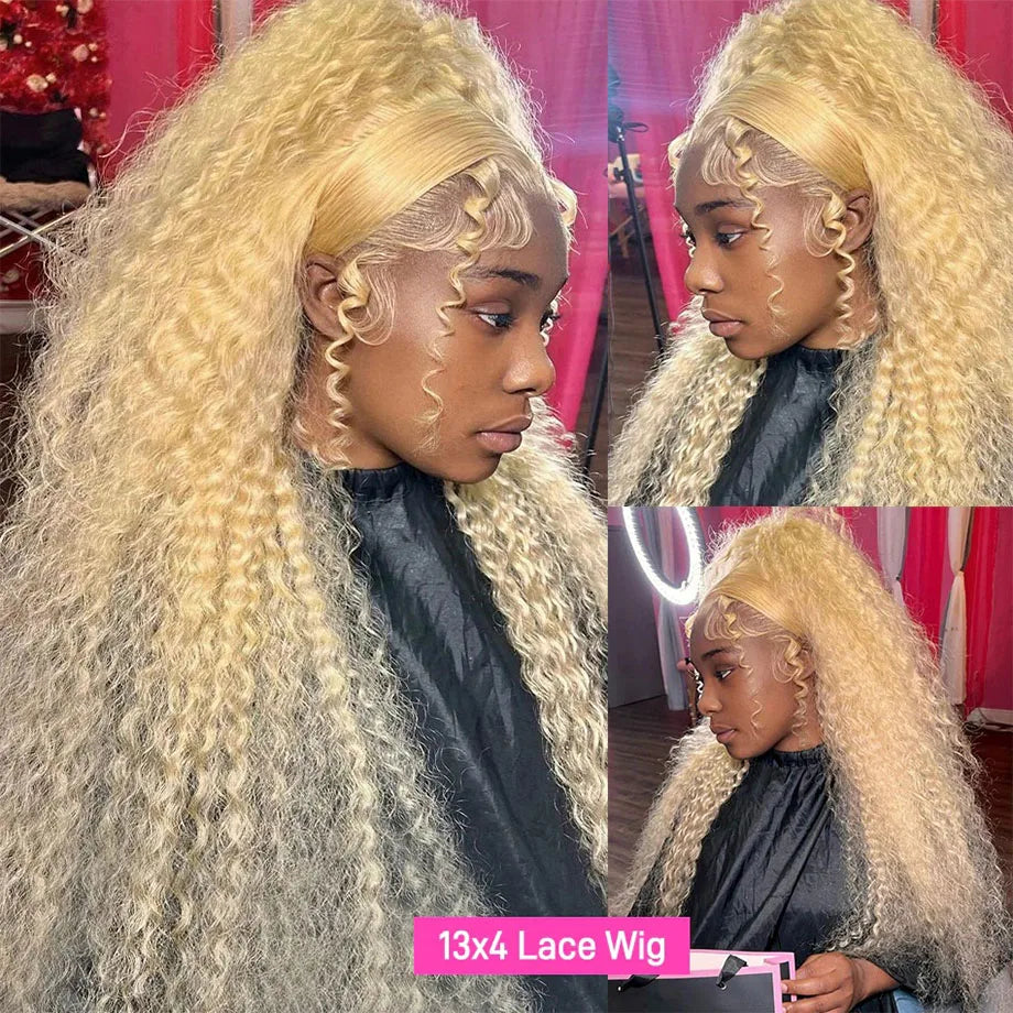 Curvique 613 Honey Blonde Deep Water Wave 13x6 HD Lace Front Wig (Brazilian Remy Human Hair)
